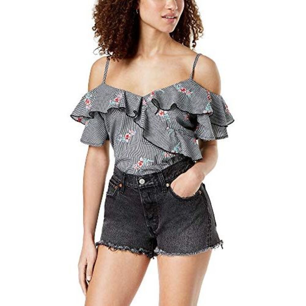 Gypsies Moondust Juniors Ruffled Gingham Off The Shoulder Blouse